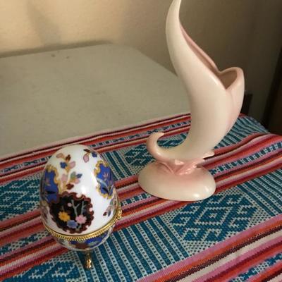 Lot 2:Porcelain Egg Trinket Box and Pink Ceramic Vase 