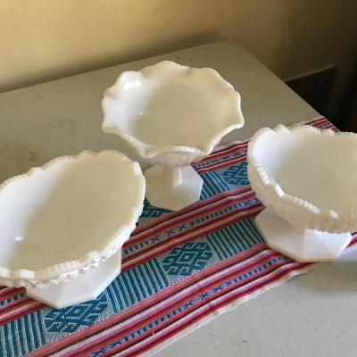 Lot 9: White Milk Glass with Quilted Pattern