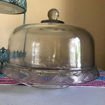 Lot 10: Vintage Style Turquoise Tiered Platter and Crystal Cake Platter