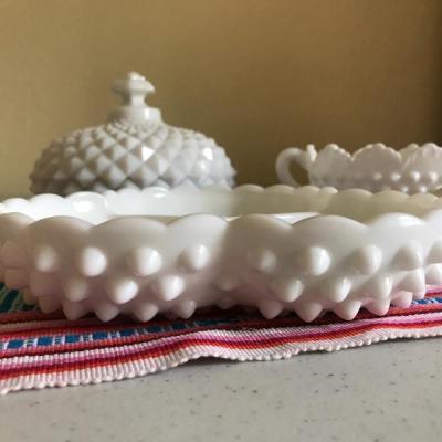 Lot 19: Milk Glass w/ Diamond and Hobnail Design