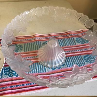Lot 11: Vintage English Tiered Platter & Crystal Rose Etched Cake/Cookie Platter