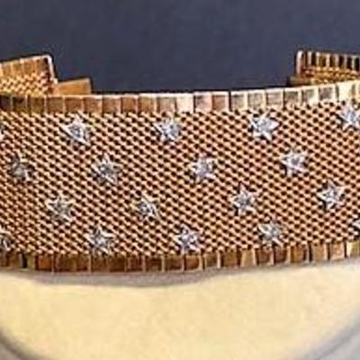 Ladies, 18K Gold Custom Made Woven Bracelet with 52 Diamonds
