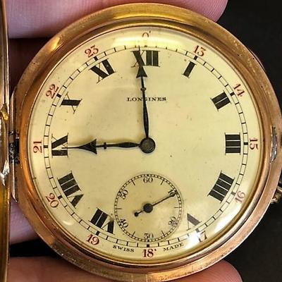 1920s, Longines 18K Gold Grand Prix Pocket Watch with 18K Gold Fob