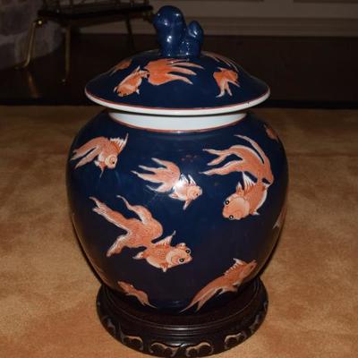Oriental Ginger Jar on Rosewood Stand