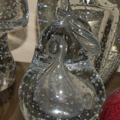 Bohemian Blown Art Glass Pear with Bubbles