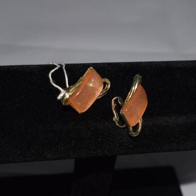 Vintage Sarah Coventry Gold Tone and Pink Stone Earrings, Clip On