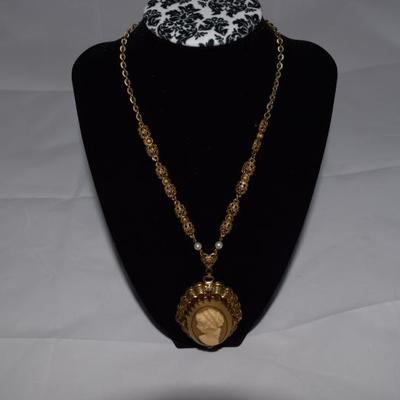 Vintage Long Length Cameo Necklace