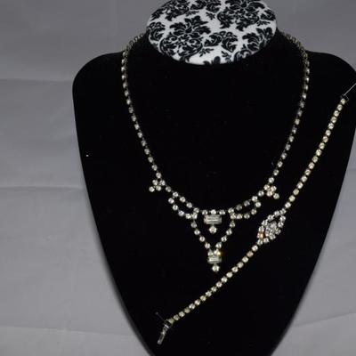 Vintage Rhinestone Choker and Bracelet Set