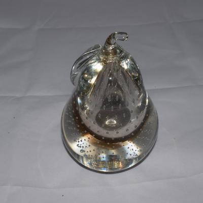 Bohemian Art Glass Pear with Bubbles, Large