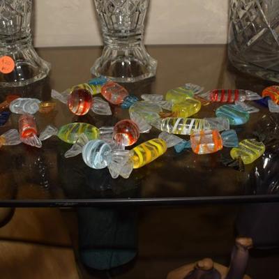 Collection of Bohemian Blown Art Glass Candies, Set of 22