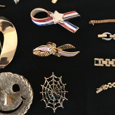 Lot 28 - Collection of Eclectic Pins, Watches and Bracelets