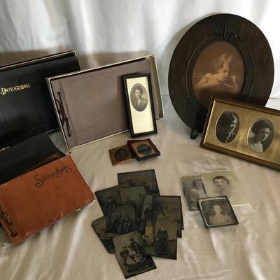 Lot 12- Antique Photo Scrapbooks, Metal Pictures and Frames