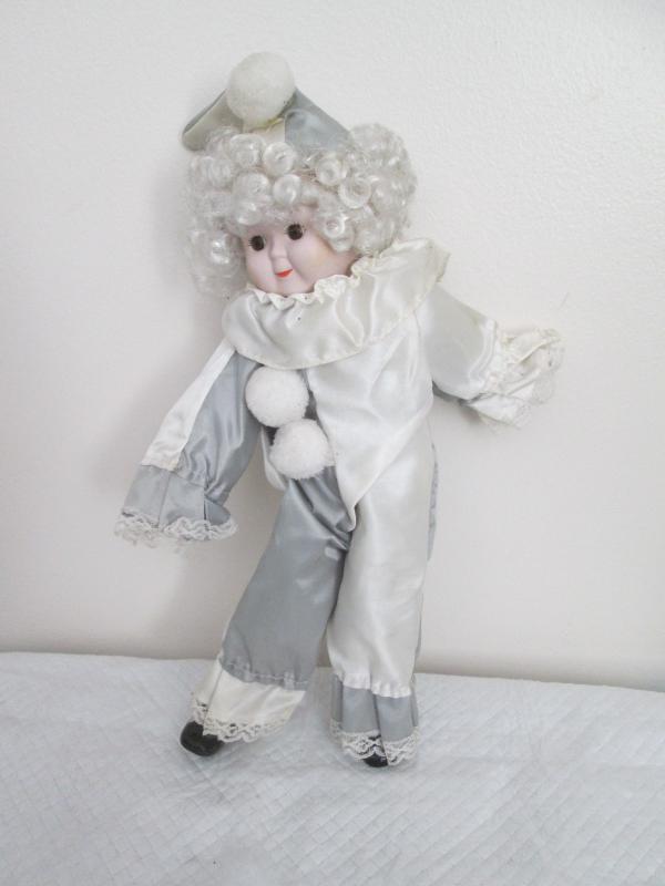 black and white porcelain clown doll