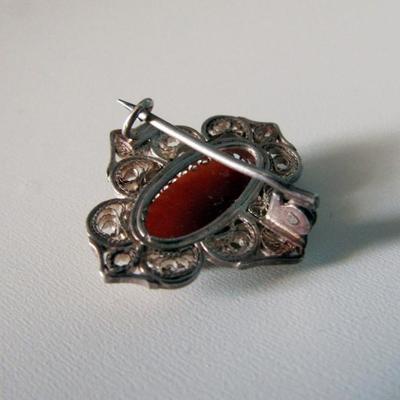Small Vintage Shell Cameo on Silver Filigree Pin