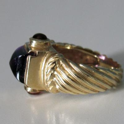 Amethyst, Garnets and 14K Gold Ring | Size 8