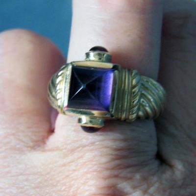 Amethyst, Garnets and 14K Gold Ring | Size 8