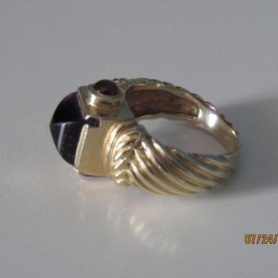 Amethyst, Garnets and 14K Gold Ring | Size 8