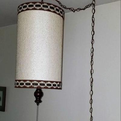 Mid Century Hanging Lamp with Art