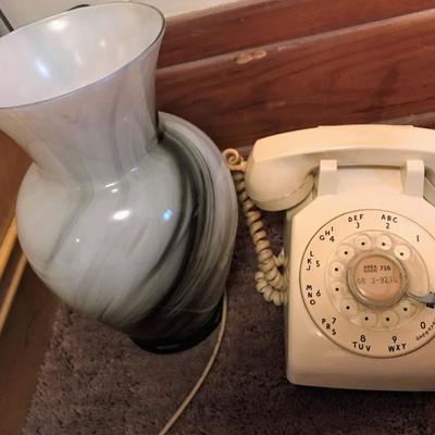 lamp, vase and vintage telephone