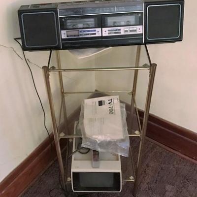 television, boom box, and stand