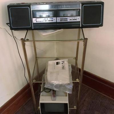 television, boom box, and stand