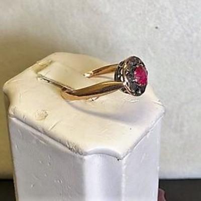 Vintage .50 Carat Natural Ruby Ring with Rough Cut Diamond Halo (Size 10)