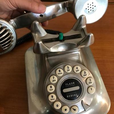 Retro Pottery Barn Rotary Telephone Phone Silver Metallic Finish [1116]