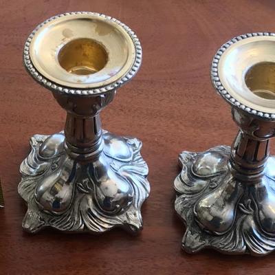Japan Silver (plated) Pair of Candlestick Holders [1164]