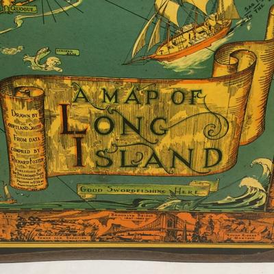 Lot 37 - Vintage Map of Long Island on Wood