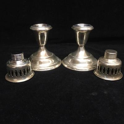 Lot 43 - Decanter and Sterling Candle Holders