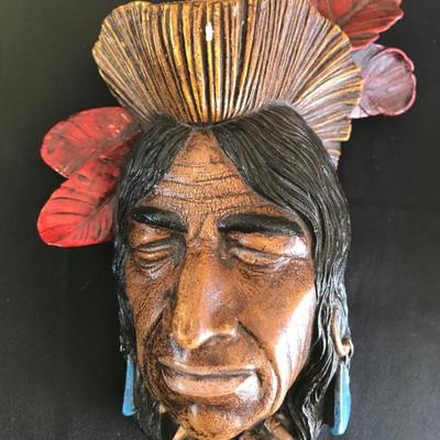 Vintage Indian Head Bust Chalkware [1214]