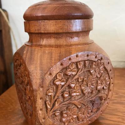 Carved Wood India Jar [1234]