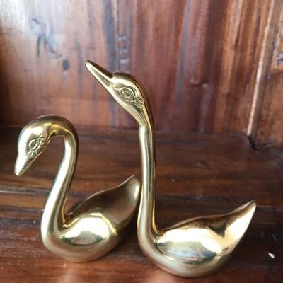 Set of 2 Brass Swan Figurines [1236]