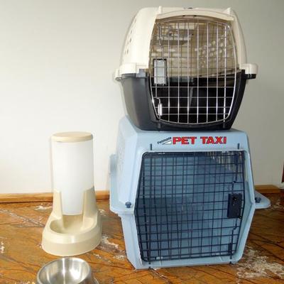 Lot 97:  Two Cat Carriers and Pet Feeding Bowls