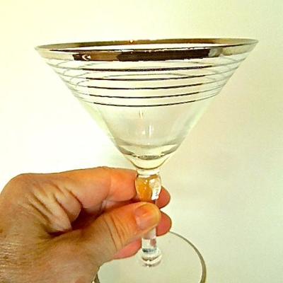 Lot 85: Vintage Chrome Cocktail Shaker, Pitcher and 50's Martini Glasses