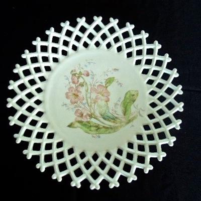 Lot 25: Antique Milk Glass Open Weave Painted Plate