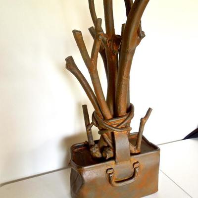Lot 110: Leather Satchel and Branches Sculpture