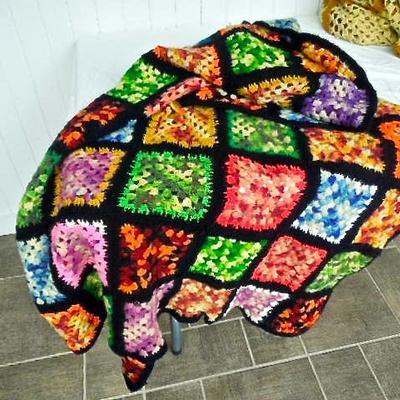 Lot 92: Two Vintage Crocheted Granny Afghans 