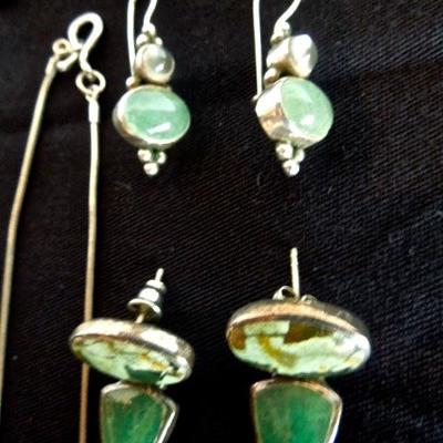 Lot 21: Group of Handcrafted Polished Stone and Silver Earrings 