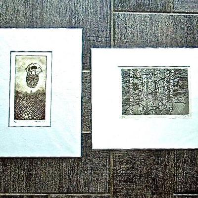 Lot 44a: Two Matted Hand Colored Etchings by Vartouhi Pinkston 