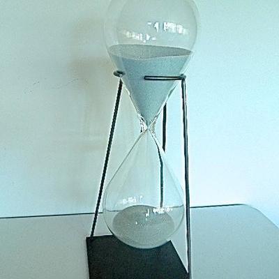 Lot 14: Hand Blown Hourglass with Metal Stand 