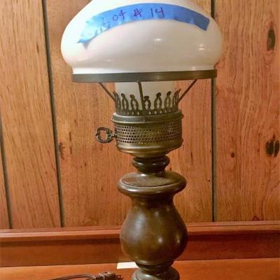 Brass & Milk Glass Table Lamp #14   