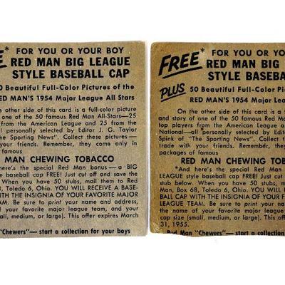 1954 Red Man Tobacco Baseball Cards Don Mueller #7 Ferris Fain #22