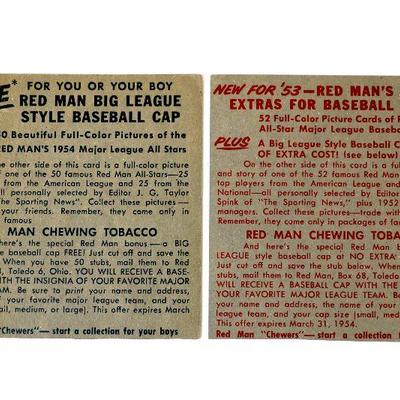 1952/53 Red Man Tobacco Baseball Cards Monte Irvin #5 Al Schoendienst #12 HOF