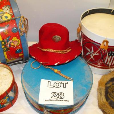 LOT 28  Vintage Toy Drums and Hats