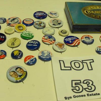 LOT 53  Political Lapel Pins and Foreign Coins