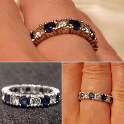 Diamond & Sapphire Platinum Eternity Ring - Size 6