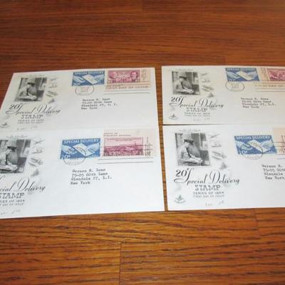 Lot # 49 (4) First Day Covers 1954 Special Delivery Stamp Handing Examples Imp