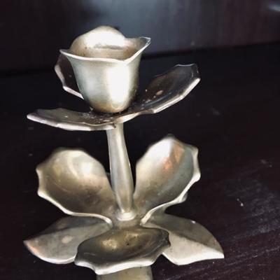 Single Brass Rose Candle Holder [2070]