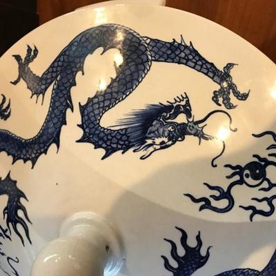 Large Ceramic Soup Tureen w/ Dragon Design [2035]